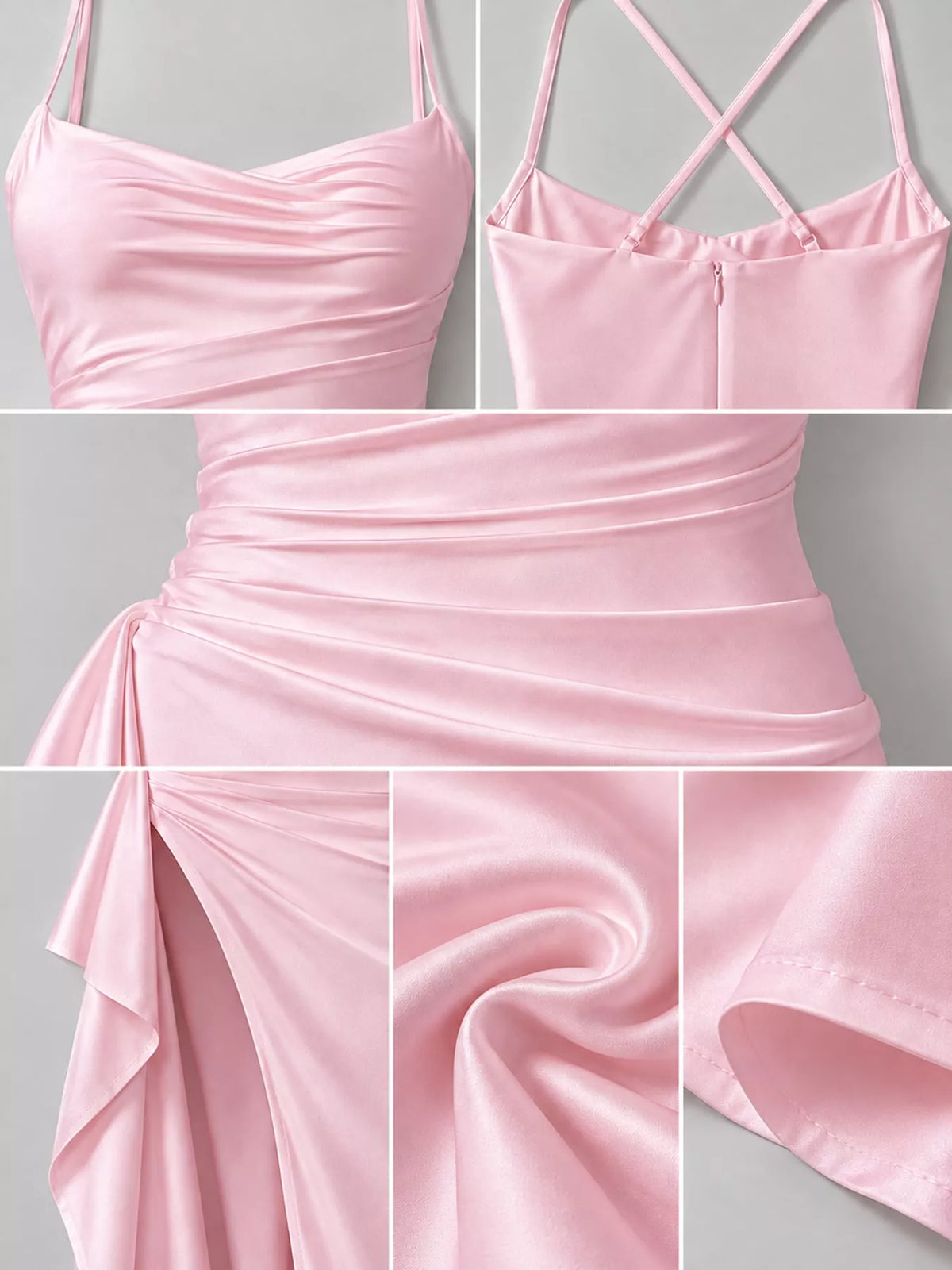 Satin Ruched High-Slit Maxi Dress - alternate view 12