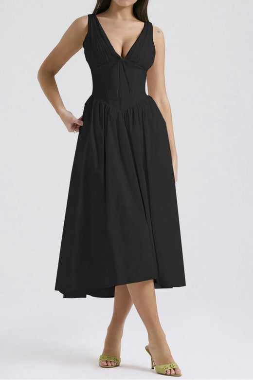 Ruched V-Neck Sleeveless Dress with Pockets - alternate view 2