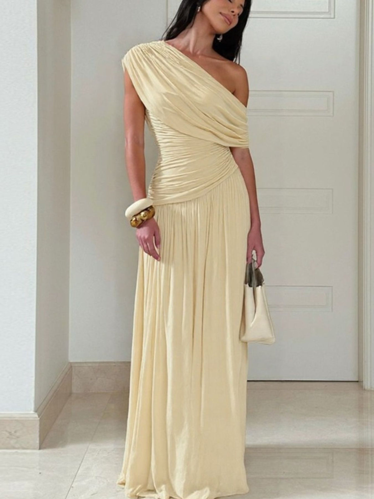 One-Shoulder Ruched Maxi Dress - alternate view 2