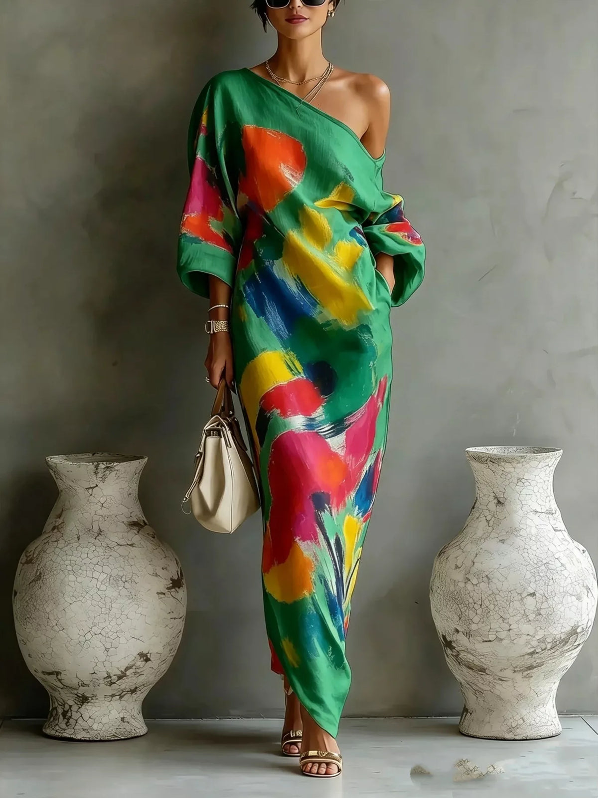 Full Size One-Shoulder Abstract Print Loose Fit Maxi Dress Plus Size - alternate view 9