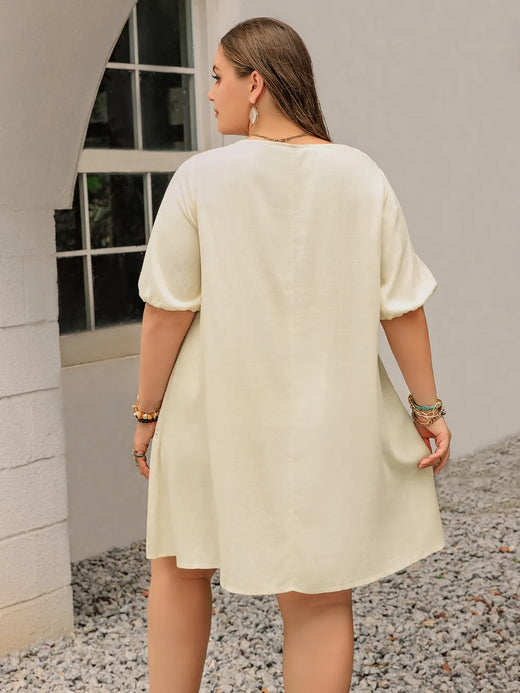 Plus Size Lace Detail Square Neck Puff Sleeve Mini Dress - alternate view 5