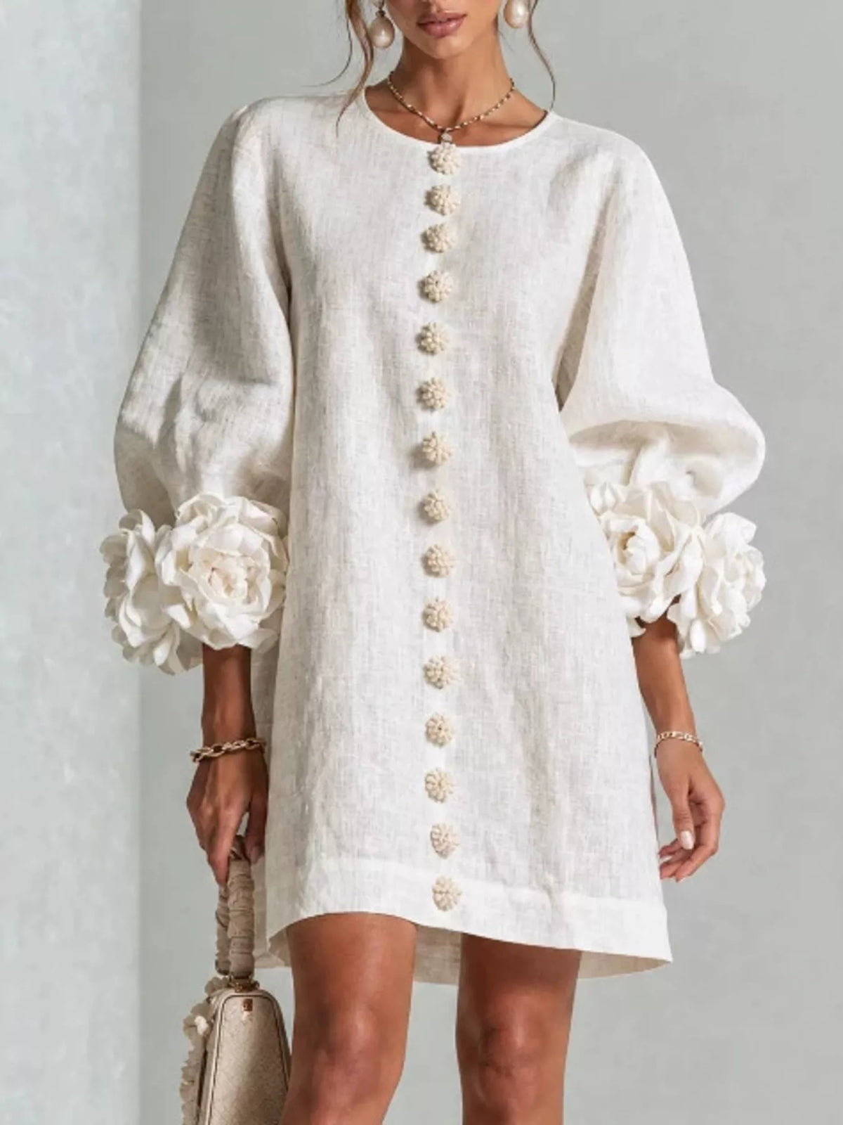 Full Size 3D Floral Round Neck Mini Dress Plus Size - alternate view 4