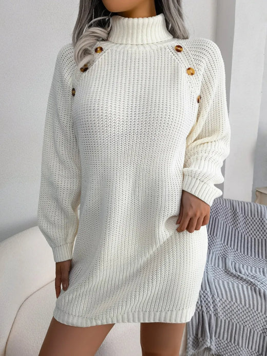 Decorative Button Turtleneck Sweater Dress - alternate view 4