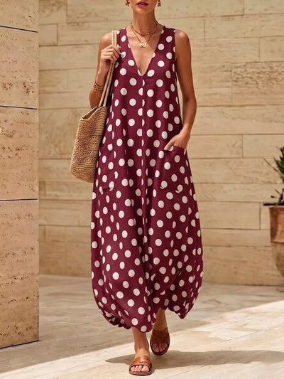 Polka Dot V-Neck Sleeveless Maxi Dress - alternate view 5