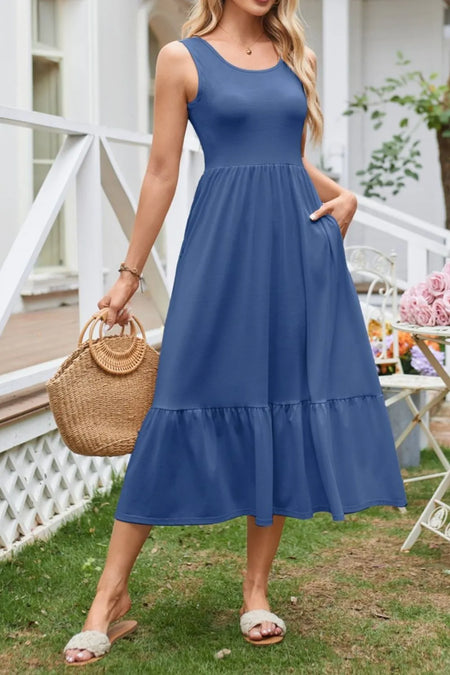 Round Neck Wide Strap Tank Dress - alternate view 2