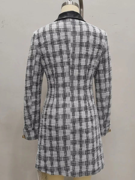Long Sleeve Plaid Tweed Button-Down Mini Dress - alternate view 6