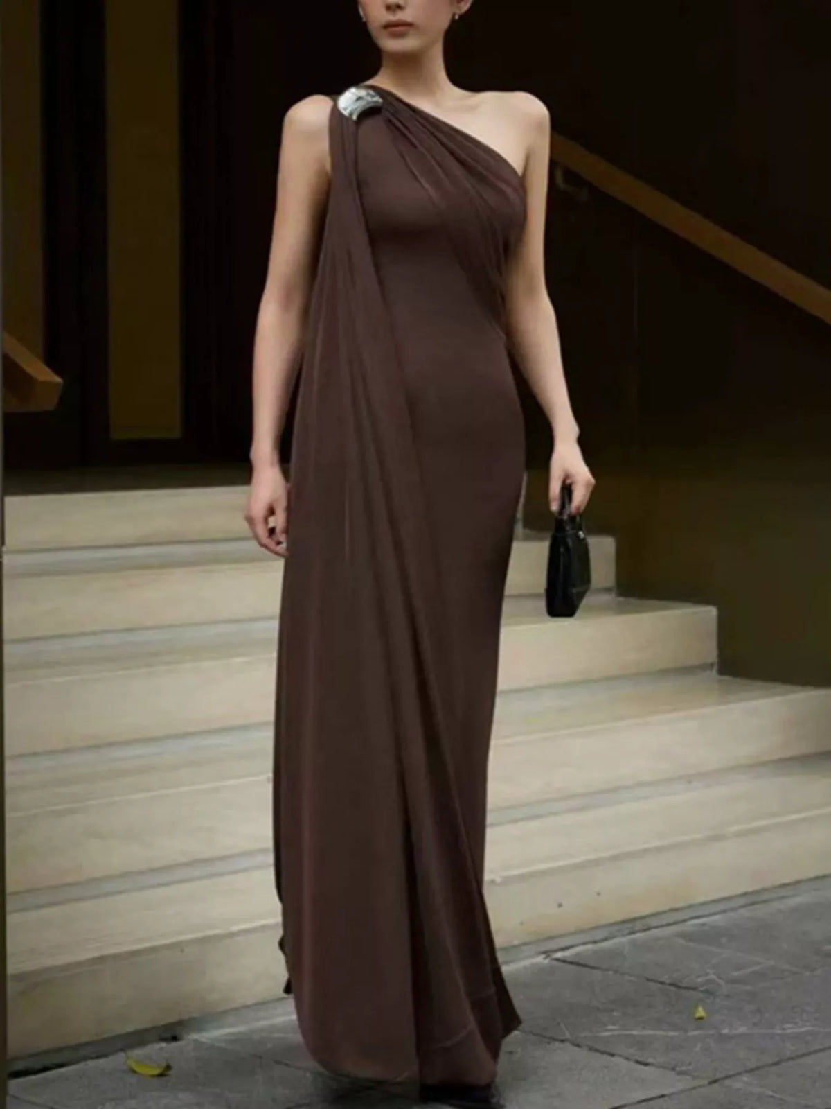 One-Shoulder Draped Maxi Dress - alternate view 2