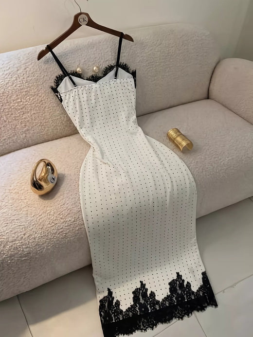 Polka Dot Lace Trim Spaghetti Strap Maxi Dress - alternate view 4