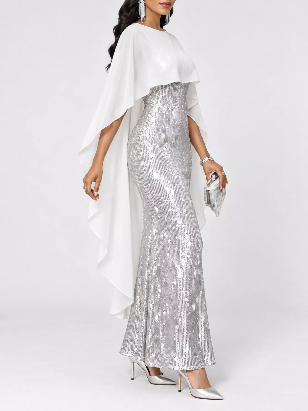 Sequin Cape Overlay Evening Dress - alternate view 32