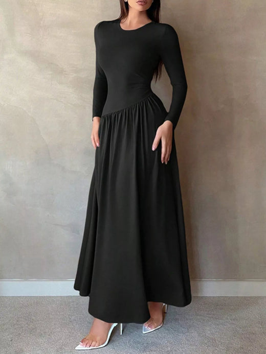 Long Sleeve Ruched A-Line Maxi Dress - alternate view 5