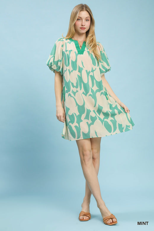 Print Puff Sleeve Shift Dress - alternate view 5