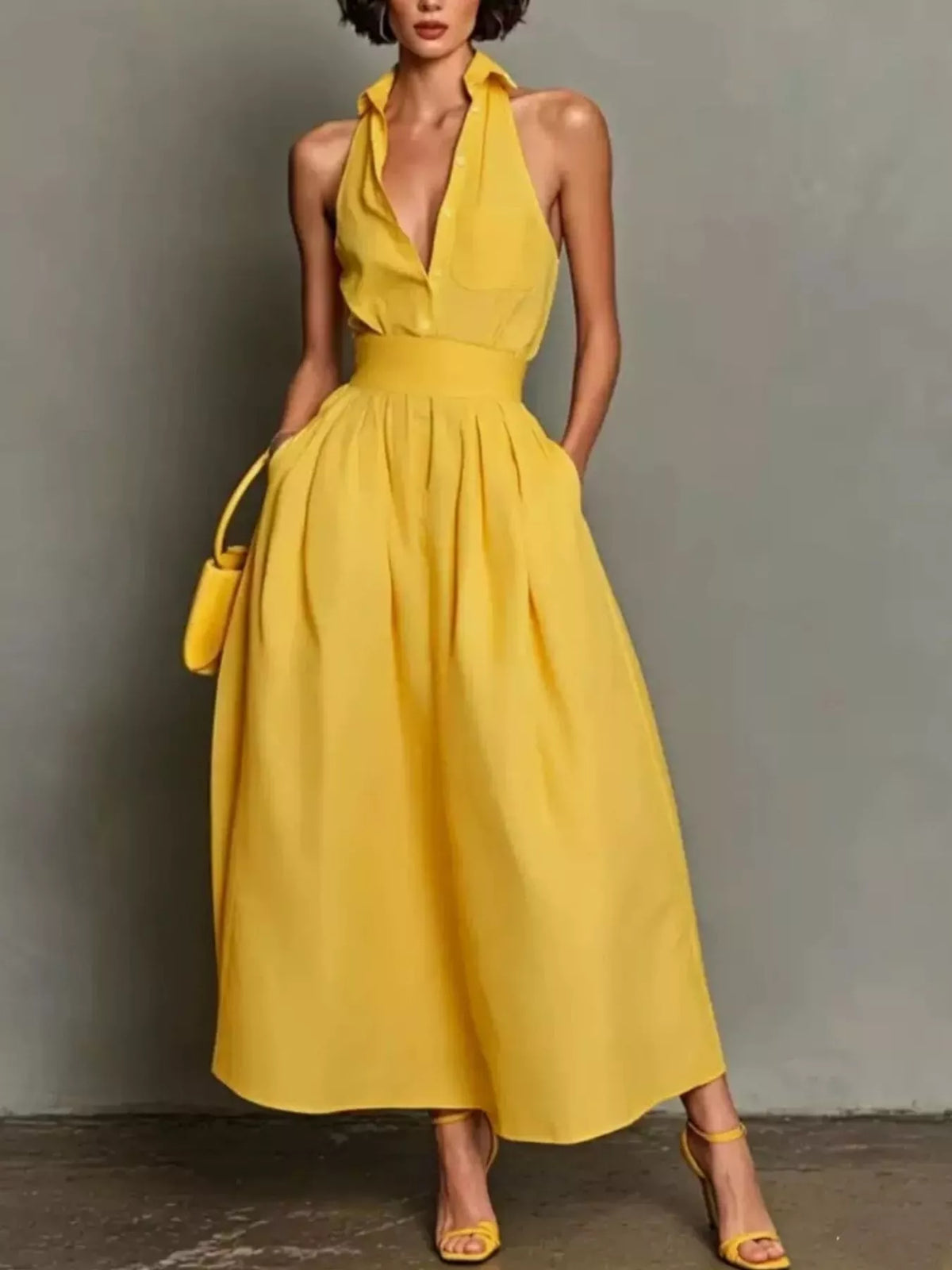 Sleeveless Collared A-Line Midi Dress - alternate view 10