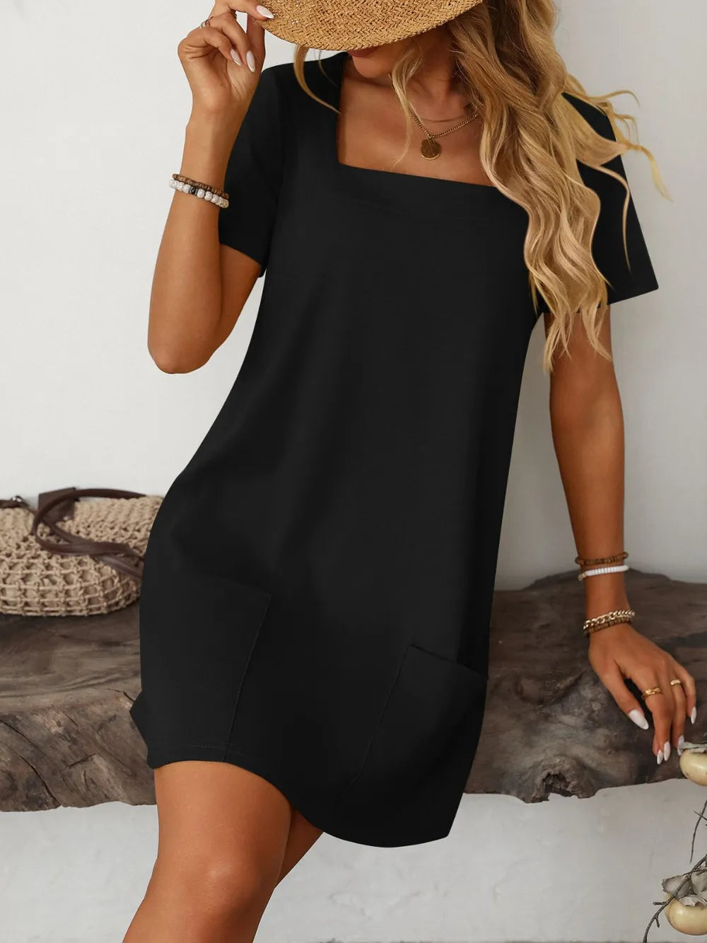 Mandy Square Neck Short Sleeve Mini Dress - alternate view 18