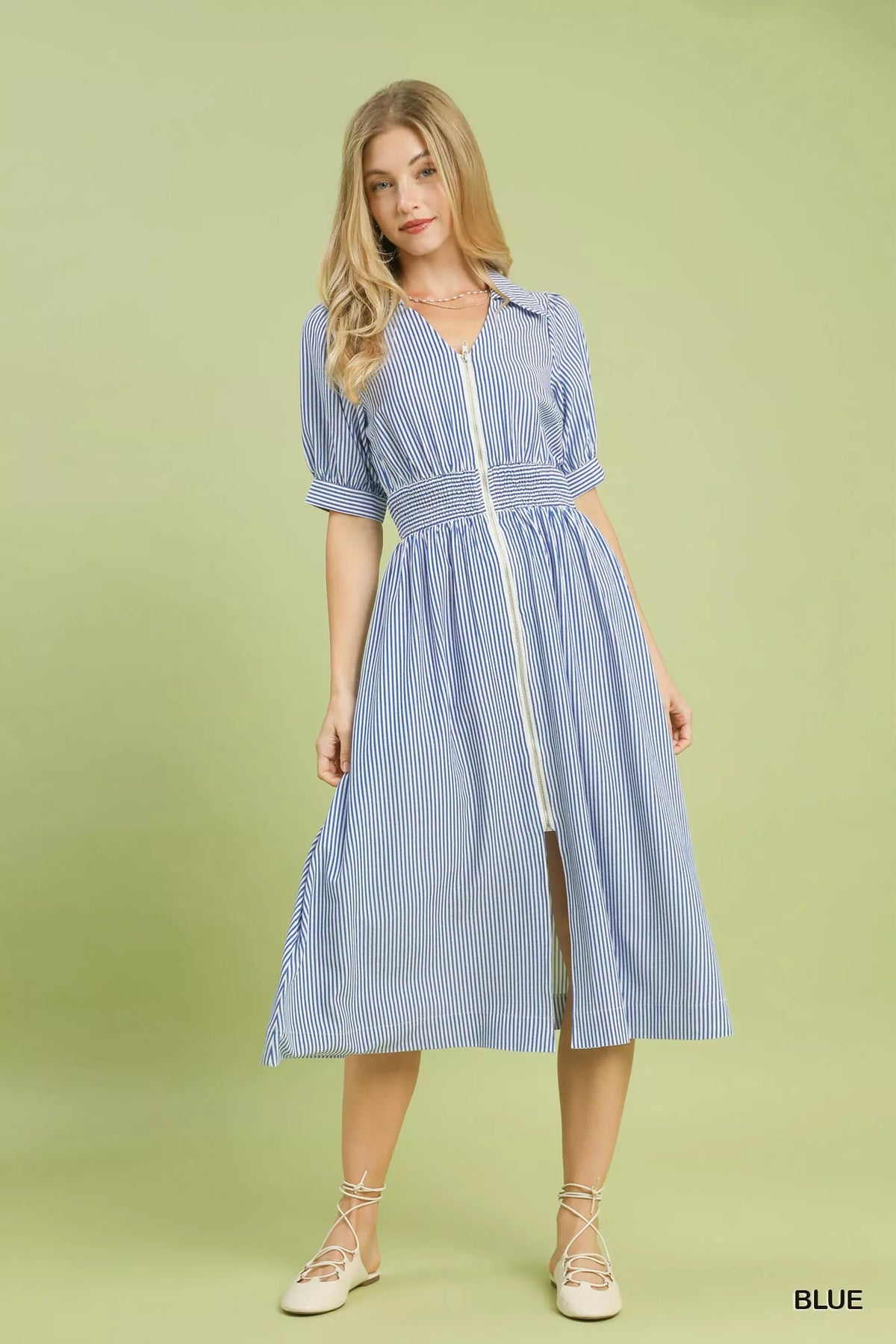 Striped Midi Dress with Front Zipper - alternate view 4