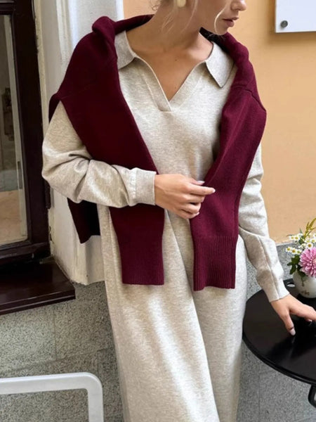 Long Sleeve Collared Neck Knit Dress - alternate view 14
