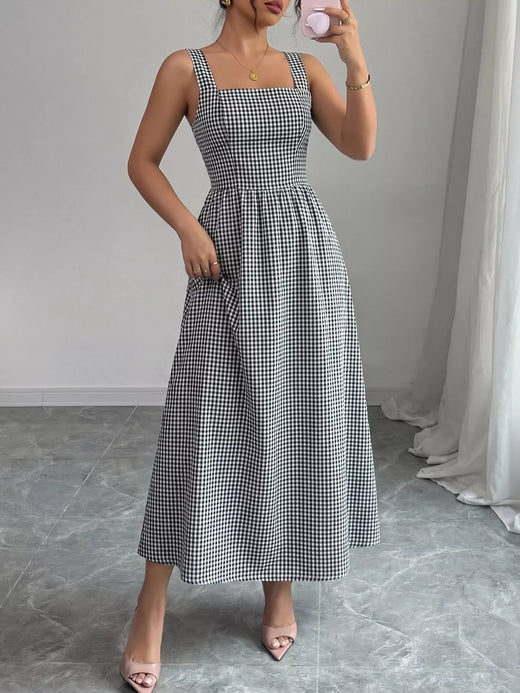 Square Neck Gingham Midi Dress - alternate view 2