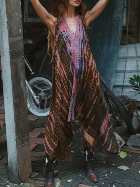 Asymmetrical Hem Printed Halter Neck Dress - alternate view 22