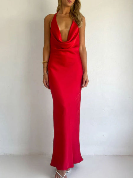 Halter Neck Satin Maxi Dress - alternate view 16