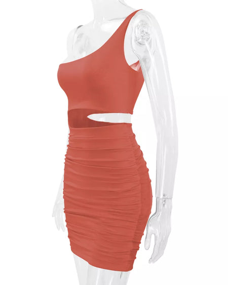 One-Shoulder Cutout Ruched Bodycon Mini Dress - alternate view 81