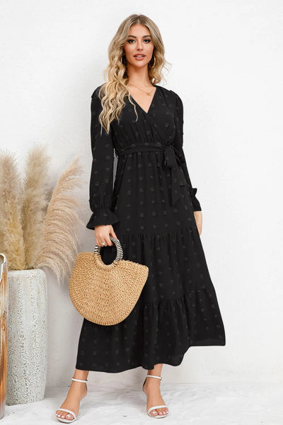 Swiss Dot Tied Surplice Flounce Sleeve Dress - alternate view 10