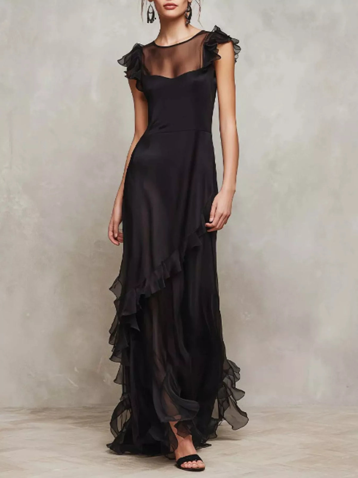 Sheer Ruffle Trim Maxi Dress - alternate view 3