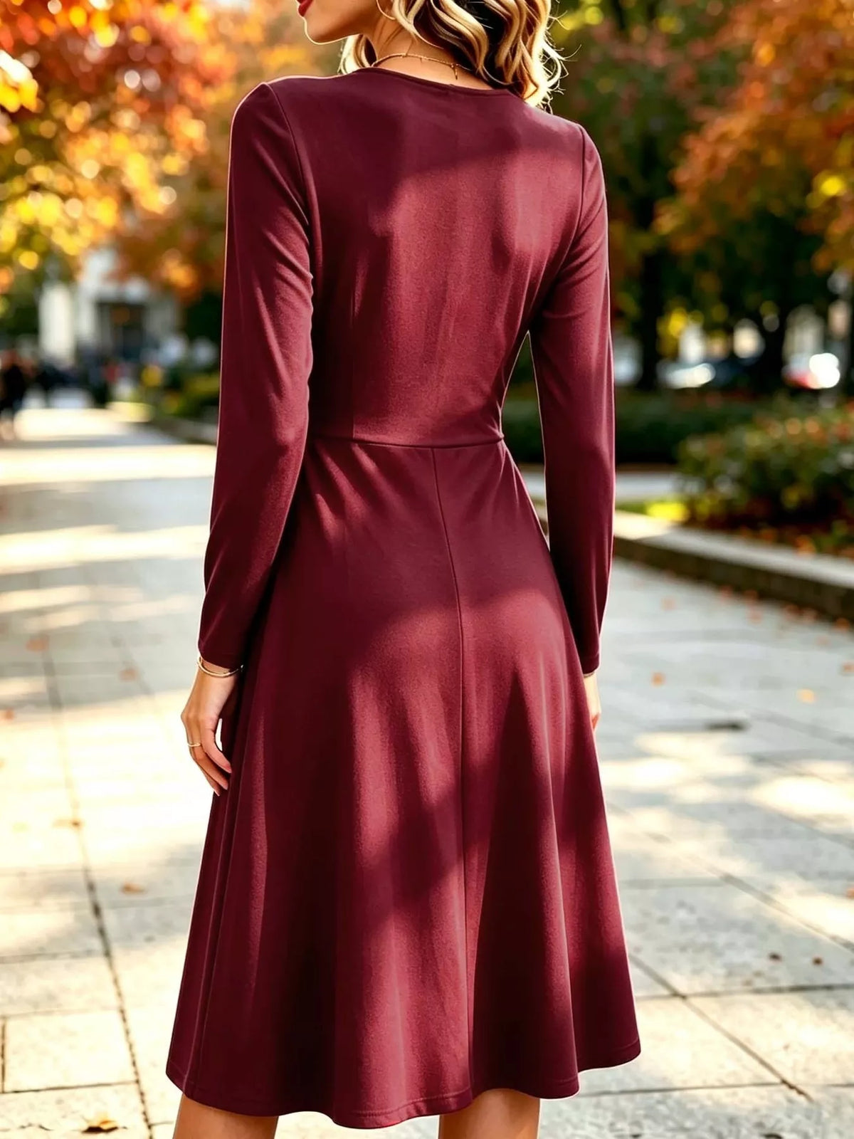 Full Size Ruched Long Sleeve Midi Dress Plus Size - alternate view 3