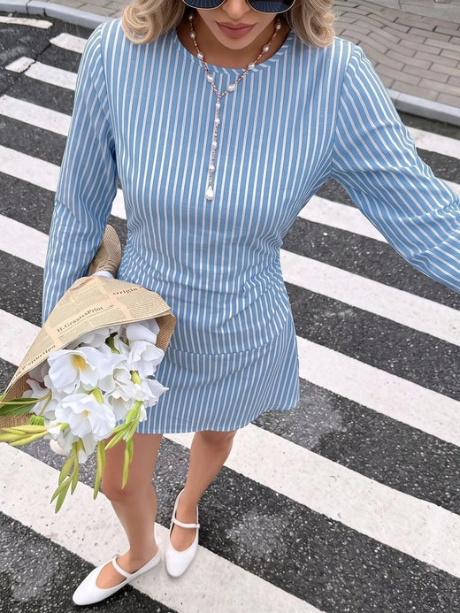Striped Long-Sleeve Ruched Mini Dress - alternate view 3