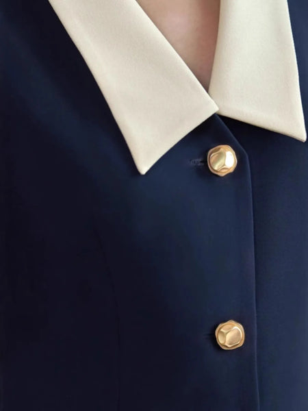 Contrast Collar Button-Front Sleeveless Mini Dress - alternate view 3