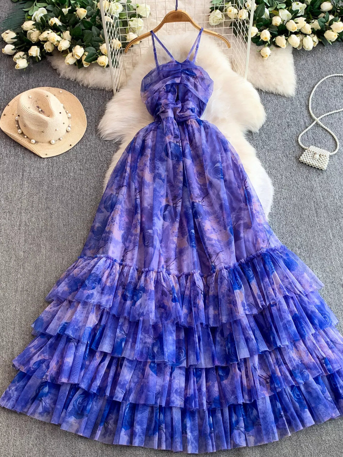 Floral Print Ruffled Layered Mesh Dress - alternate view 17