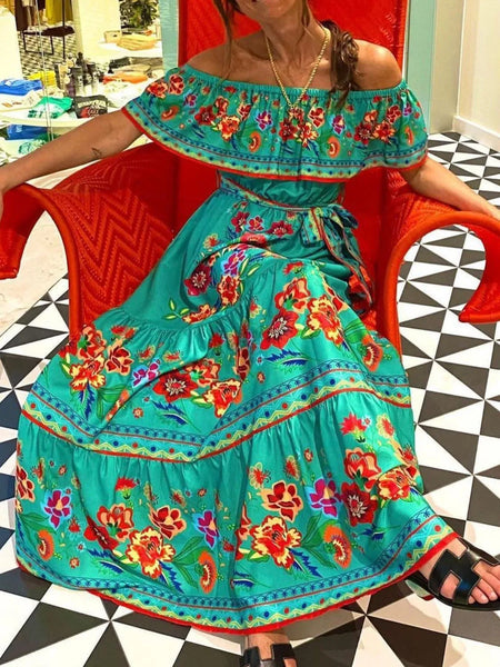 Floral Off Shoulder Ruffle Maxi Dress - alternate view 14
