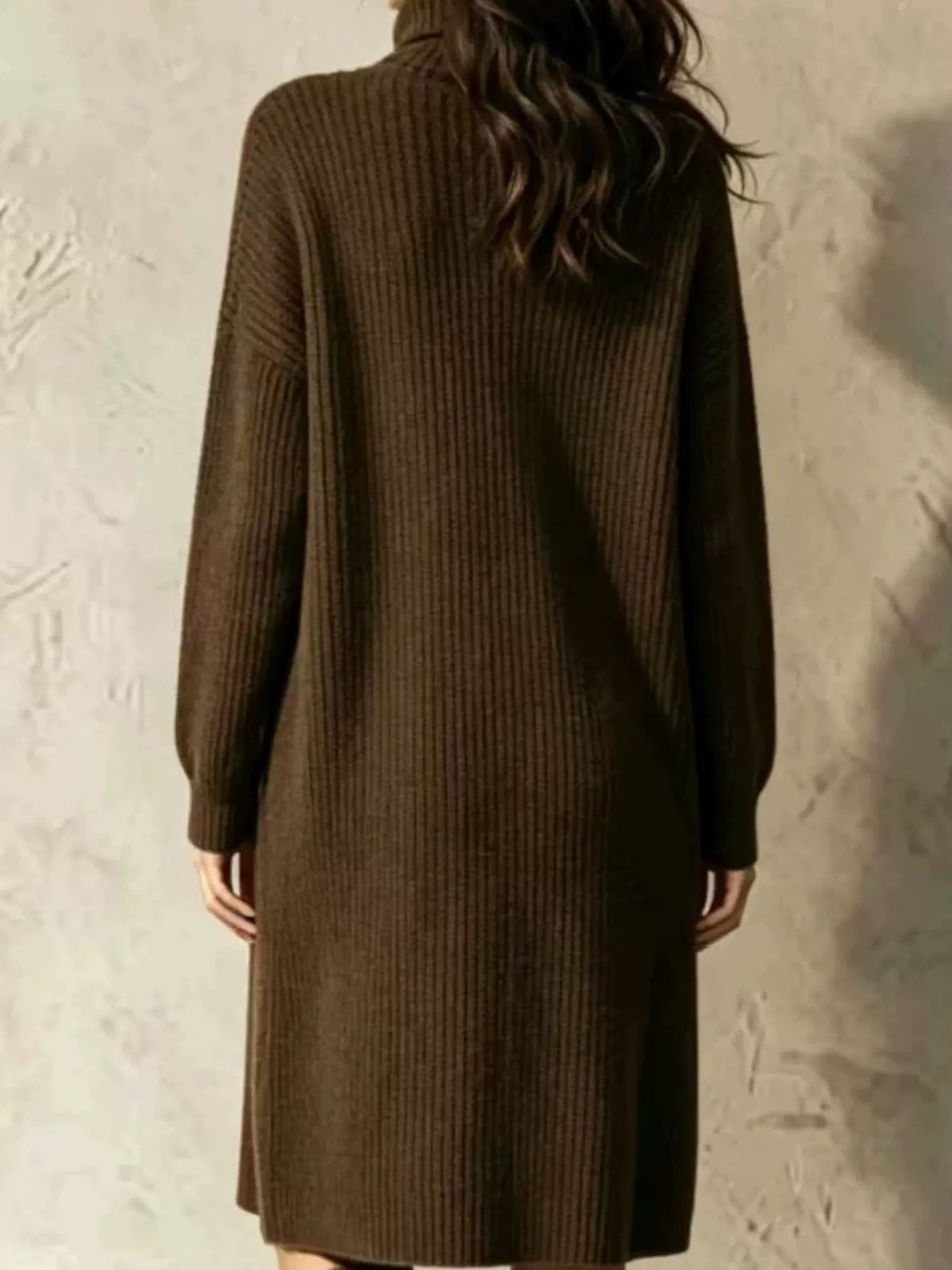Ribbed Knit Turtleneck Button Up Longline Cardigan - alternate view 4