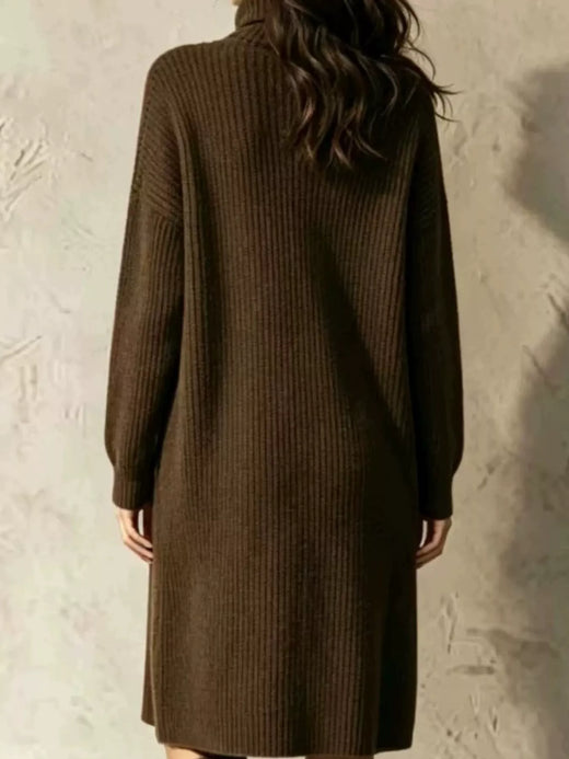Ribbed Knit Turtleneck Button Up Longline Cardigan - alternate view 4