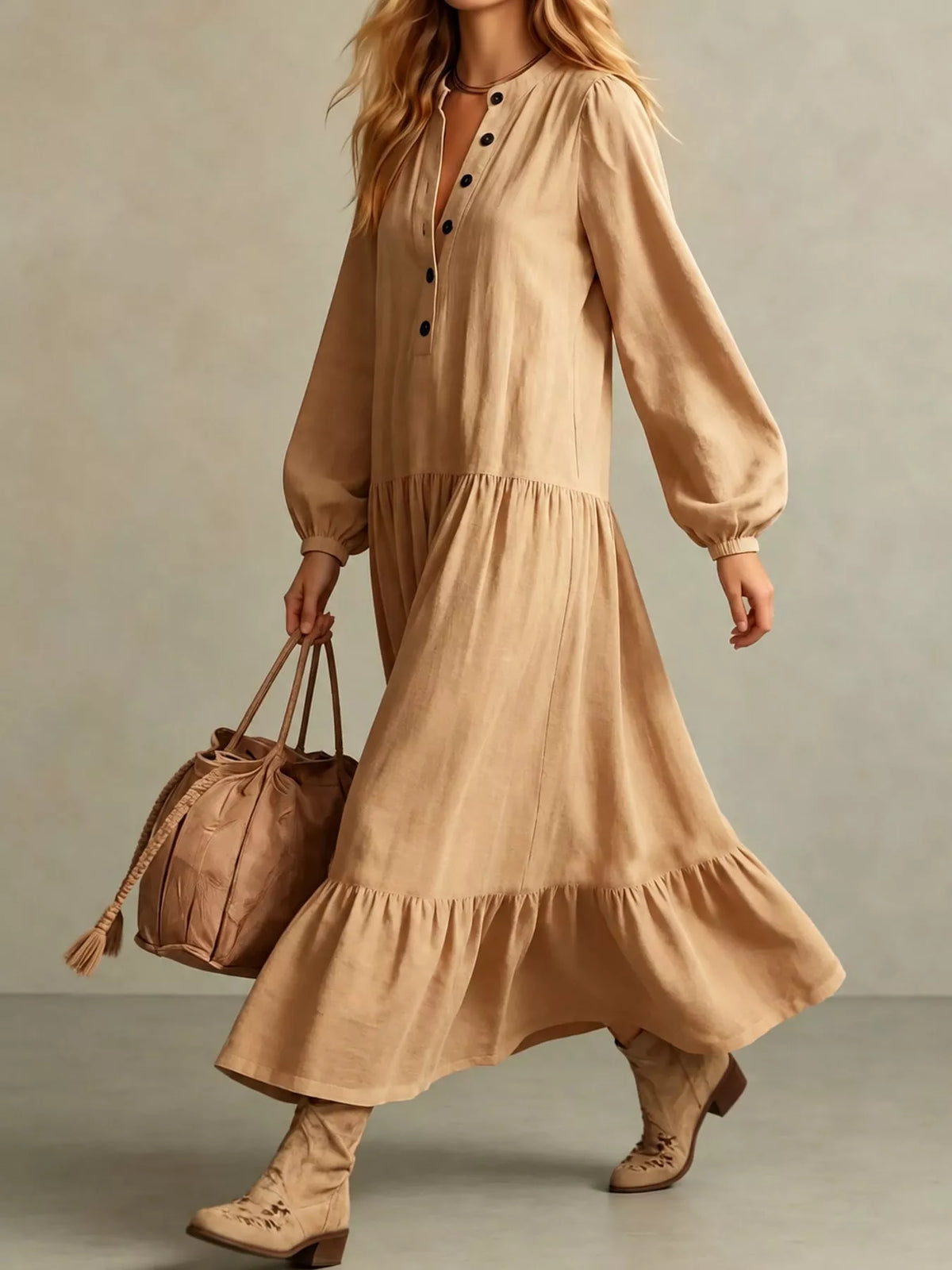 Button Front Tiered Maxi Dress - alternate view 12