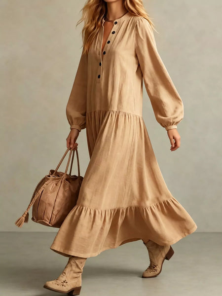 Button Front Tiered Maxi Dress - alternate view 12