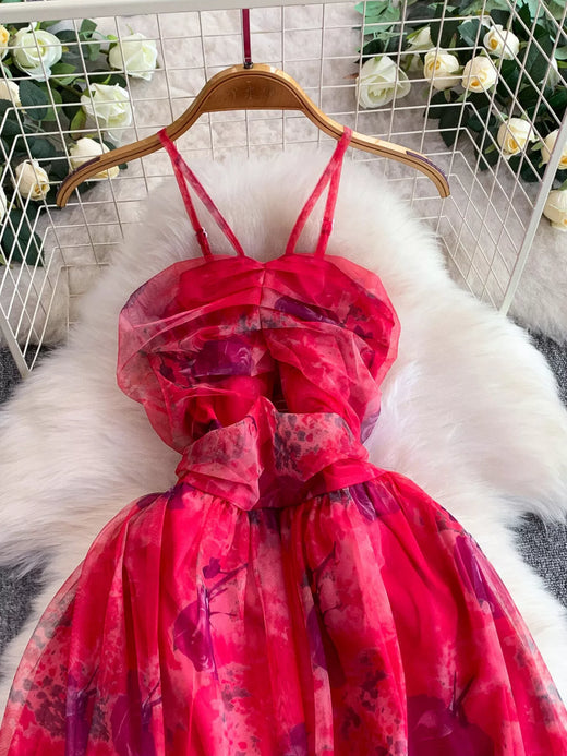 Floral Print Ruffled Layered Mesh Dress - alternate view 3