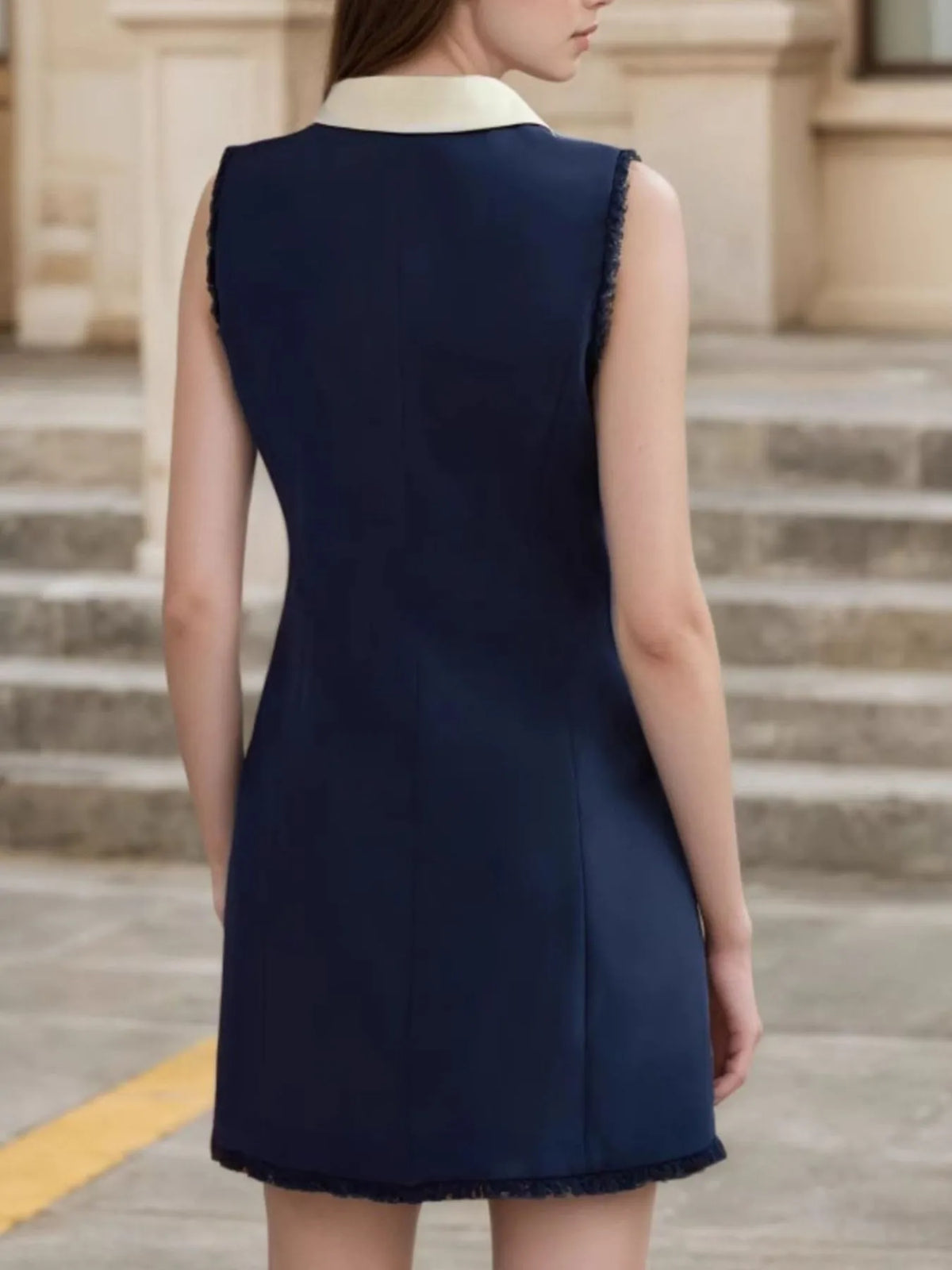 Contrast Collar Button-Front Sleeveless Mini Dress - alternate view 2