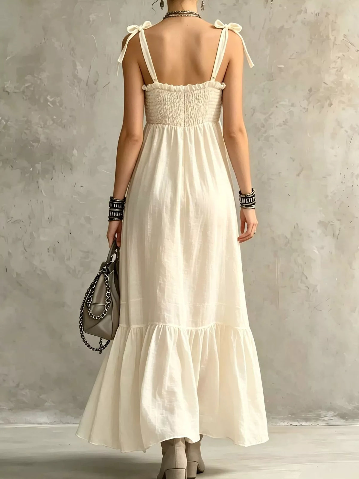 Smocked Tie-Shoulder Maxi Dress - alternate view 2