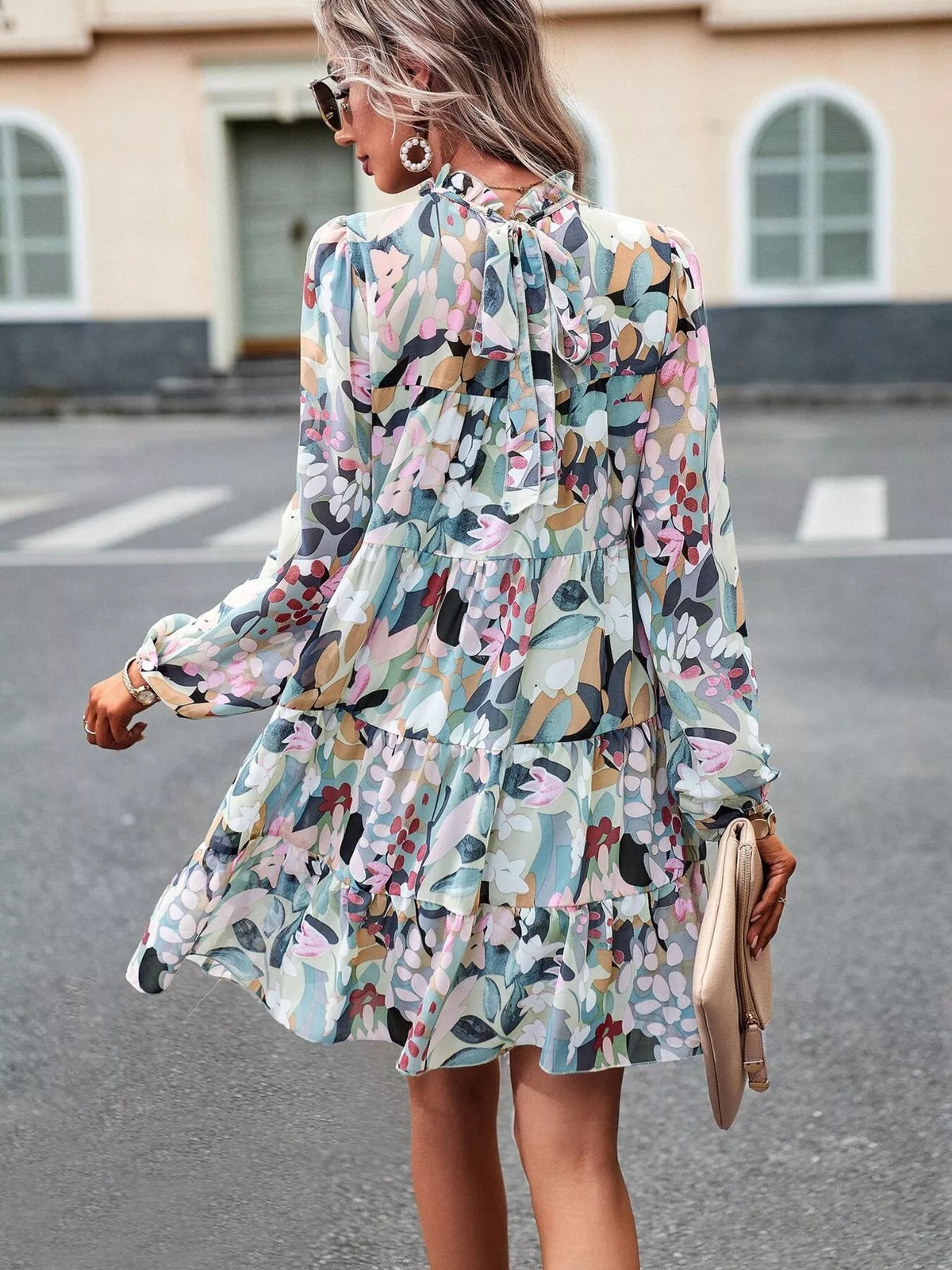 Printed Long Sleeve Mini Dress - alternate view 5