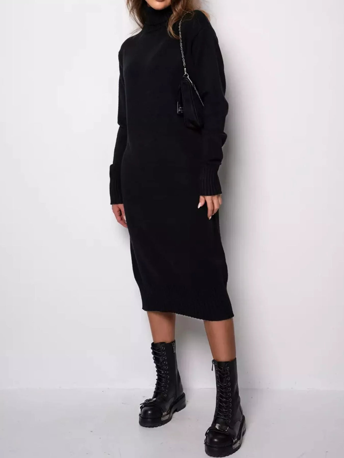 Turtleneck Ribbed Knit Sweater Dress - alternate view 5