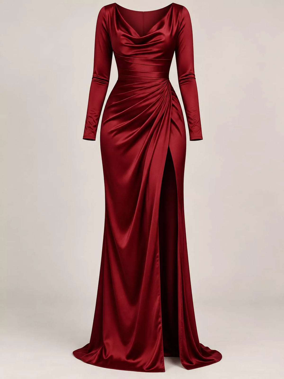 Full Size Satin Cowl Neck High Slit Evening Maxi Dress Plus Size - alternate view 3