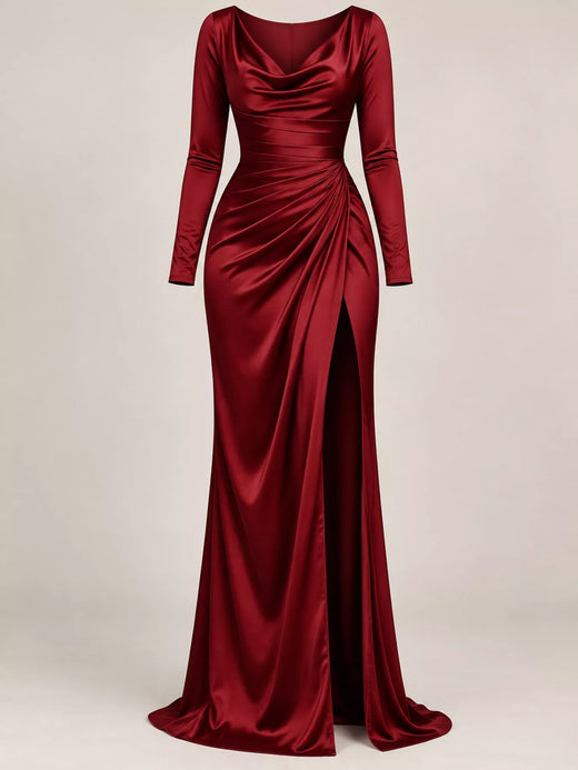 Full Size Satin Cowl Neck High Slit Evening Maxi Dress Plus Size - alternate view 3