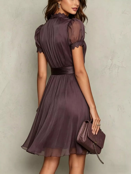 Full Size Lace Trim Puff Sleeve A-Line Dress Plus Size - alternate view 4