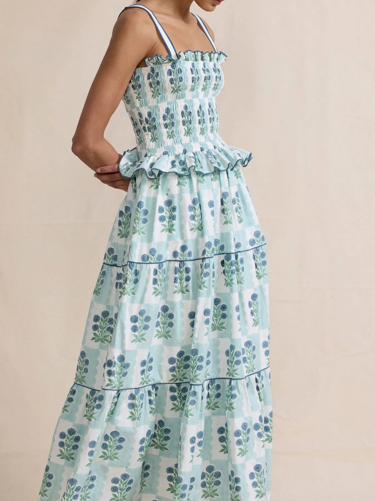 Smocked Ruffled Square Neck Maxi Dress - alternate view 5