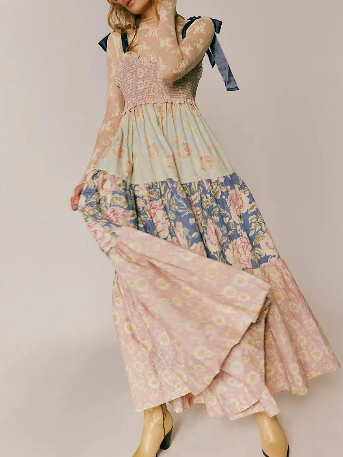 Printed V-Neck Tie Shoulder Cami Dress - alternate view 4