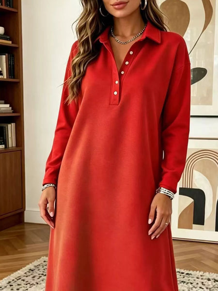 Polo Collar Long Sleeve Midi Dress - alternate view 8