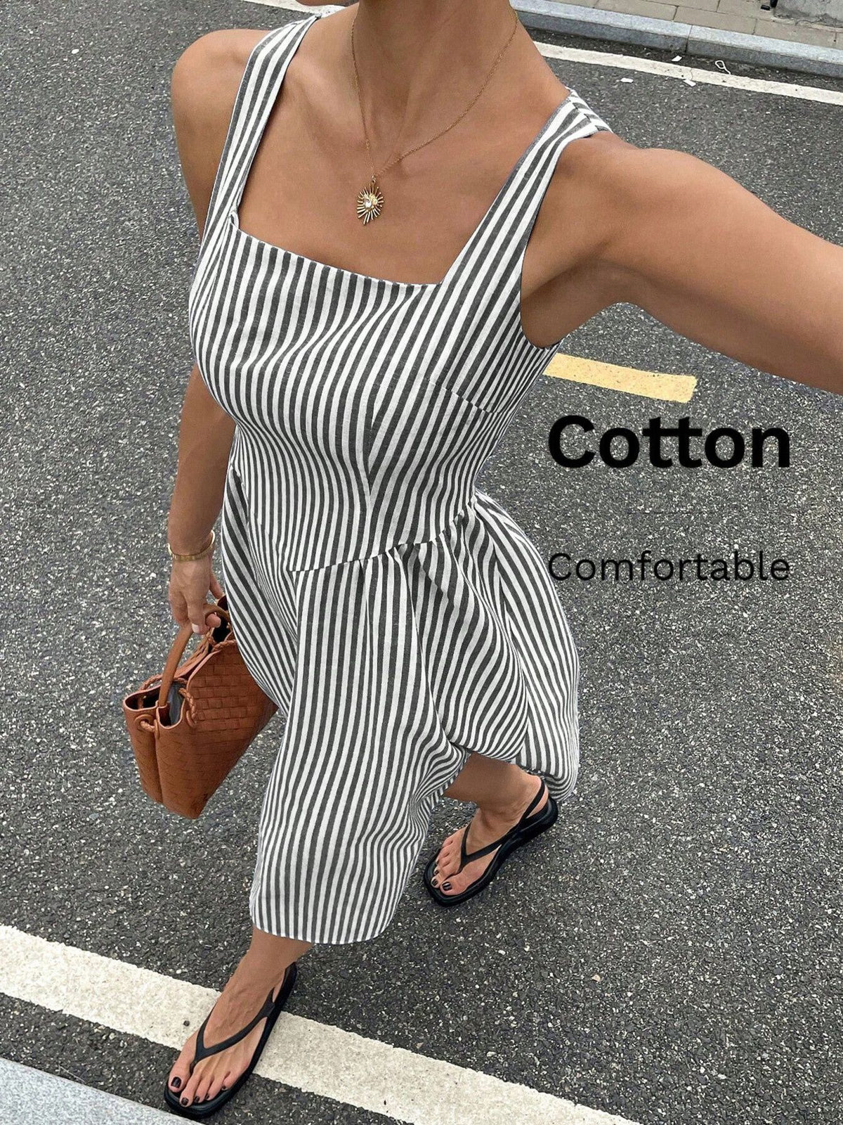 Striped Square Neck Midi Dress - alternate view 8