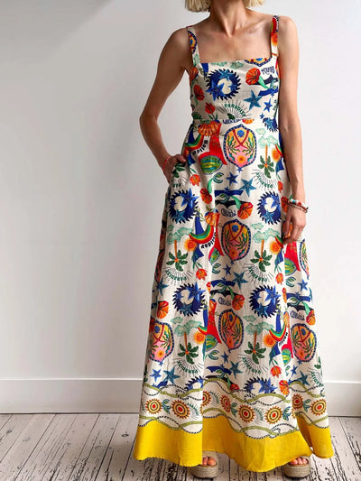 Printed Square Neck Maxi Dress