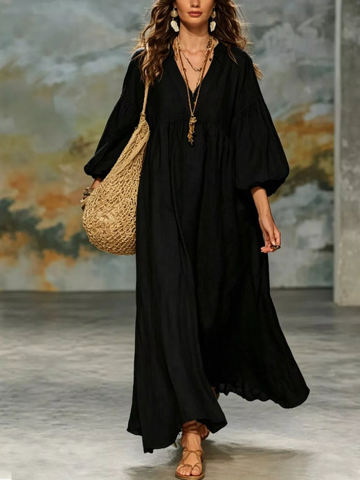 Full Size Notched 3/4 Sleeve Maxi Dress Plus Size - alternate view 2