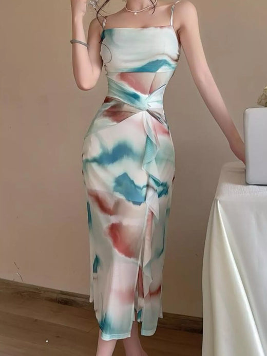 Watercolor Print Ruched Midi Dress - alternate view 5