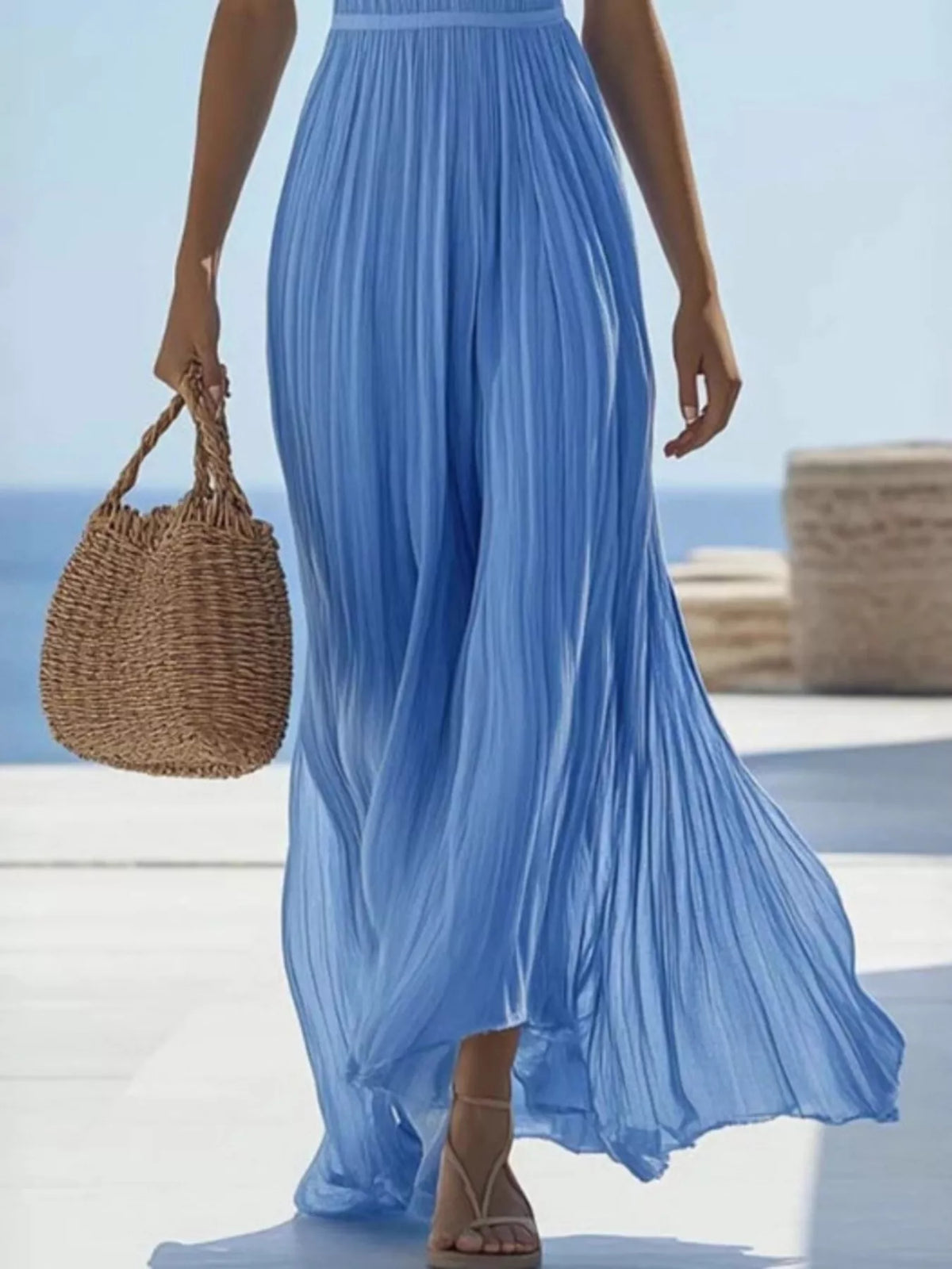 V-Neck Sleeveless Pleated Maxi Dress - alternate view 3